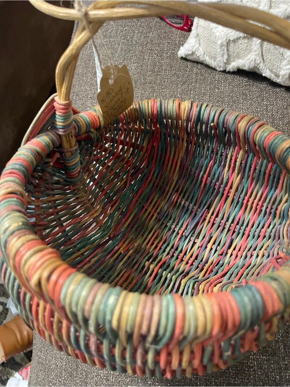 Eye Of God Rustic Twig Rattan Buttocks Basket Handmade Woven Primitive
